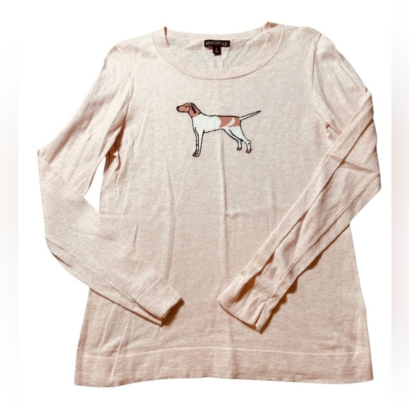 J. Crew mercantile sweater pale pink Heather with brown and white pointer dog - Picture 2 of 4